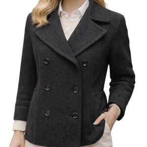 St. John's Bay Women's Wool Cashmere Double Breasted Pea Coat Black Size Large
